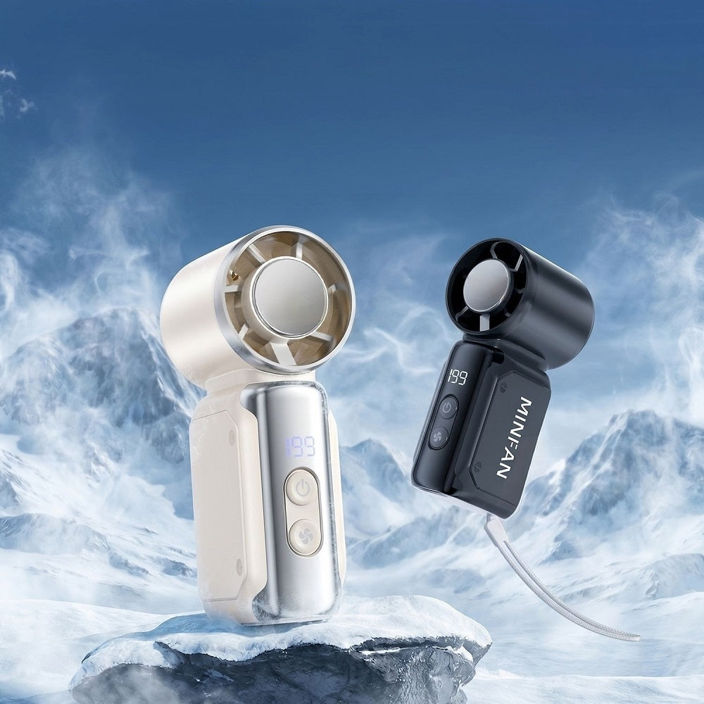 Rogbid Portable Mini Fan  100+ Speed Settings | 20,000 RPM High-Speed Airflow | LED Screen | Easy-Carry Lanyard